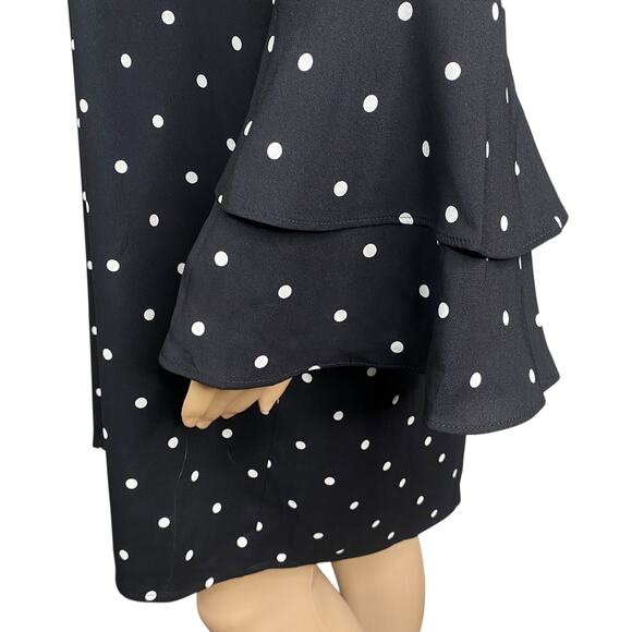 NWT Ann Taylor LOFT Black White Polka Dot Bell Sleeve Shift Shirt Dress SZ S - Picture 4 of 9